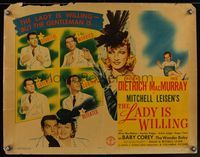 6t297 LADY IS WILLING 1/2sh '42 art of pretty Marlene Dietrich + Fred MacMurray & Baby Corey!