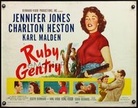 6t488 RUBY GENTRY 1/2sh '53 sleazy bad girl Jennifer Jones w/rifle & fighting Charlton Heston!