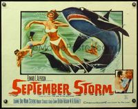 6t507 SEPTEMBER STORM 1/2sh '60 sexy Joanne Dru, cool shark, the miracle of stereo-vision!