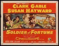 6t541 SOLDIER OF FORTUNE 1/2sh '55 art of Clark Gable shooting gun, plus sexy Susan Hayward!
