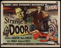 6t561 STRANGE DOOR 1/2sh '51 art of chained Boris Karloff, Charles Laughton & sexy Sally Forrest!