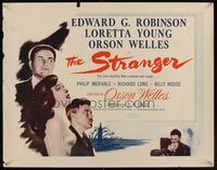 6t562 STRANGER 1/2sh R53 different image of Orson Welles, Edward G. Robinson & Loretta Young!