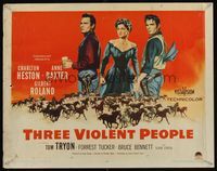 6t593 THREE VIOLENT PEOPLE 1/2sh '56 sexy Anne Baxter between Charlton Heston & Gilbert Roland!