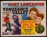 6t628 VENGEANCE VALLEY style A 1/2sh '51 art of Burt Lancaster holding Joanne Dru & pointing gun!