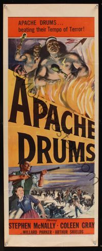 6v338 APACHE DRUMS insert R56 Val Lewton's last, art of Stephen McNally & Coleen Gray!