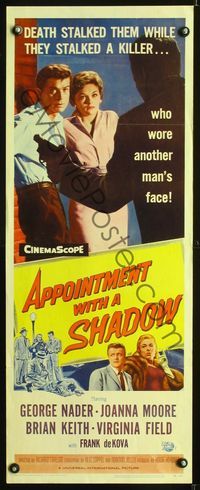 6v339 APPOINTMENT WITH A SHADOW insert '58 cool noir artwork of silhouette pointing gun!