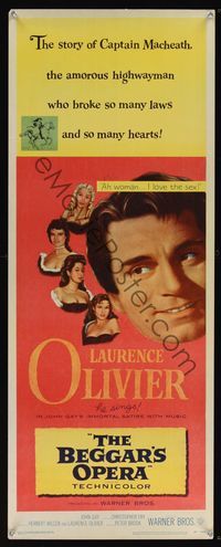 6v350 BEGGAR'S OPERA insert '53 Laurence Olivier is wanted by the law & the women he proposed to!