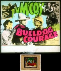 6w082 BULLDOG COURAGE glass slide '35 Tim McCoy in cool hat protects Joan Woodbury from bad guys!