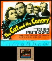 6w084 CAT & THE CANARY glass slide '39 Bob Hope, sexy Paulette Goddard, plus other top cast!