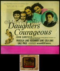 6w089 DAUGHTERS COURAGEOUS glass slide '39 brash John Garfield, pretty Lane Sisters & Gale Page!