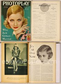 6w021 PHOTOPLAY magazine August 1929, artwork of beautiful Greta Garbo by Earl Christy!