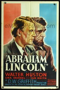 6x017 ABRAHAM LINCOLN 1sh R37 Walter Huston, D.W. Griffith, cool art of Honest Abe!