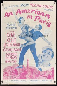 6x036 AMERICAN IN PARIS 1sh R63 wonderful art of Gene Kelly dancing with sexy Leslie Caron!