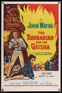 6x079 BARBARIAN & THE GEISHA 1sh '58 John Huston, art of John Wayne with torch & Eiko Ando!