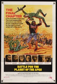 6x082 BATTLE FOR THE PLANET OF THE APES 1sh '73 great sci-fi artwork of war between apes & humans!