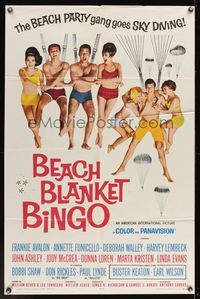 6x084 BEACH BLANKET BINGO 1sh '65 Frankie Avalon & Annette Funicello go sky diving!