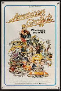 6y036 AMERICAN GRAFFITI 1sh '73 George Lucas teen classic, it was the time of your life!