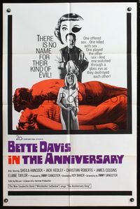 6y048 ANNIVERSARY 1sh '67 Bette Davis with funky eyepatch in English horror!