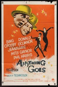 6y049 ANYTHING GOES 1sh '56 Bing Crosby, Donald O'Connor, Jeanmaire, music by Cole Porter!