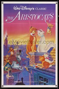 6y054 ARISTOCATS 1sh R87 great art from Walt Disney feline jazz musical cartoon!