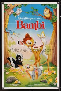 6y064 BAMBI 1sh R88 Walt Disney cartoon deer classic, great art with Thumper & Flower!