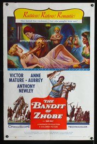 6y067 BANDIT OF ZHOBE 1sh '59 art of Victor Mature, Anne Aubrey, Ruthless, Riotous, Romantic!