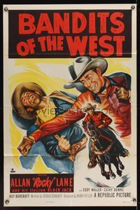 6y068 BANDITS OF THE WEST 1sh '53 Allan Rocky Lane & his stallion Black Jack, cool western art!