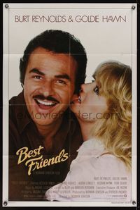 6y075 BEST FRIENDS 1sh '82 great close up of Goldie Hawn biting Burt Reynolds' ear!