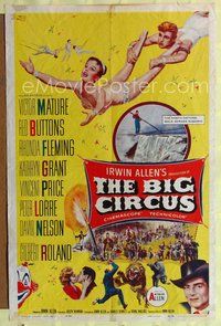 6y080 BIG CIRCUS 1sh '59 cool art of trapeze artist David Nelson holding Kathryn Grant!