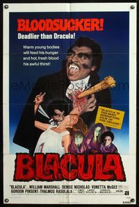 6y091 BLACULA 1sh '72 black vampire William Marshall is deadlier than Dracula, great image!