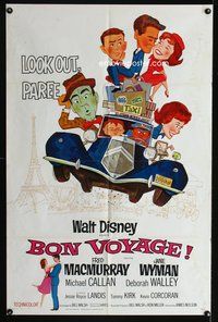 6y099 BON VOYAGE 1sh '62 Walt Disney, Fred MacMurray, Jane Wyman, great wacky art!