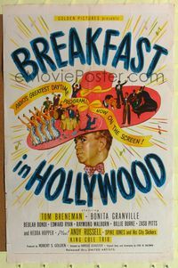 6y107 BREAKFAST IN HOLLYWOOD 1sh '46 Spike Jones and His City Slickers, Nat King Cole Trio!