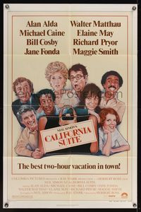 6y121 CALIFORNIA SUITE style B 1sh '78 Alan Alda, Michael Caine, Fonda, all-star cast Struzan art!