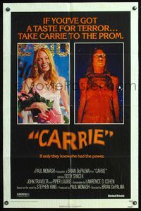 6y127 CARRIE 1sh '76 Stephen King, Sissy Spacek before and after her bloodbath at the prom!