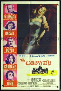 6y141 COBWEB 1sh '55 Richard Widmark, Lauren Bacall, Charles Boyer, Gloria Grahame, Lillian Gish
