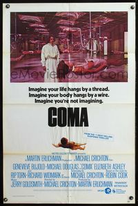 6y142 COMA int'l 1sh '77 Genevieve Bujold finds room of hanging unconscious sexy beautiful women!