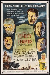 6y144 COMEDY OF TERRORS 1sh '64 Boris Karloff, Peter Lorre, Vincent Price, Joe E. Brown, Tourneur!
