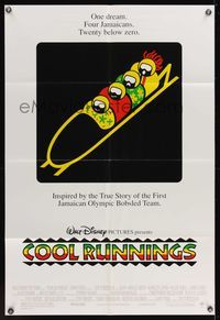 6y152 COOL RUNNINGS DS 1sh '93 John Candy, wacky Jamacian bobsledding team art!