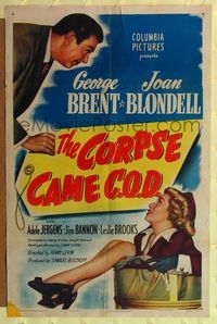 6y153 CORPSE CAME C.O.D. style A 1sh '47 wacky image of sexy Joan Blondell, George Brent!