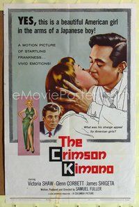 6y159 CRIMSON KIMONO 1sh '59 Sam Fuller, James Shigeta, Japanese-U.S. interracial romance!