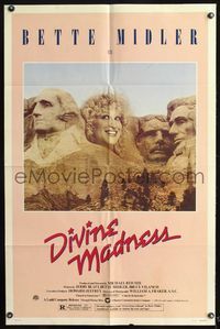 6y187 DIVINE MADNESS style A 1sh '80 wacky image of Bette Midler as part of Mt. Rushmore!