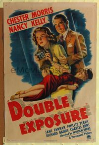 6y190 DOUBLE EXPOSURE style A 1sh '44 art of Chester Morris & Nancy Kelly, film noir!
