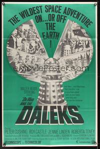 6y192 DR. WHO & THE DALEKS 1sh '66 Peter Cushing as Dr. Who, the wildest space adventure!