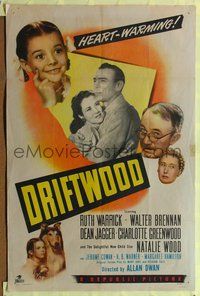 6y194 DRIFTWOOD 1sh '47 great image of adorable young Natalie Wood, Walter Brennan!