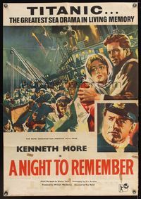 6y595 NIGHT TO REMEMBER English 1sh '58 English Titanic biography, different art of tragedy!
