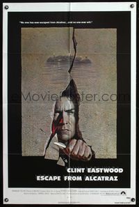 6y205 ESCAPE FROM ALCATRAZ 1sh '79 cool artwork of Clint Eastwood busting out by Lettick!