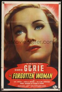 6y237 FORGOTTEN WOMAN 1sh '39 huge close-up of pretty Sigrid Gurie!