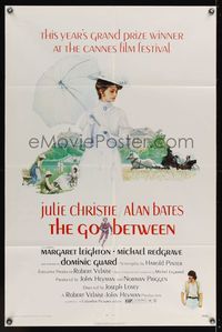 6y278 GO BETWEEN 1sh '71 artwork of Julie Christie with umbrella, directed by Joseph Losey!