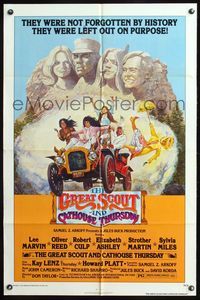 6y303 GREAT SCOUT & CATHOUSE THURSDAY 1sh '76 wacky art of Lee Marvin & cast in Mount Rushmore!