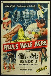 6y331 HELL'S HALF ACRE 1sh '54 Wendell Corey, Evelyn Keyes in Hawaii's City of Sin!